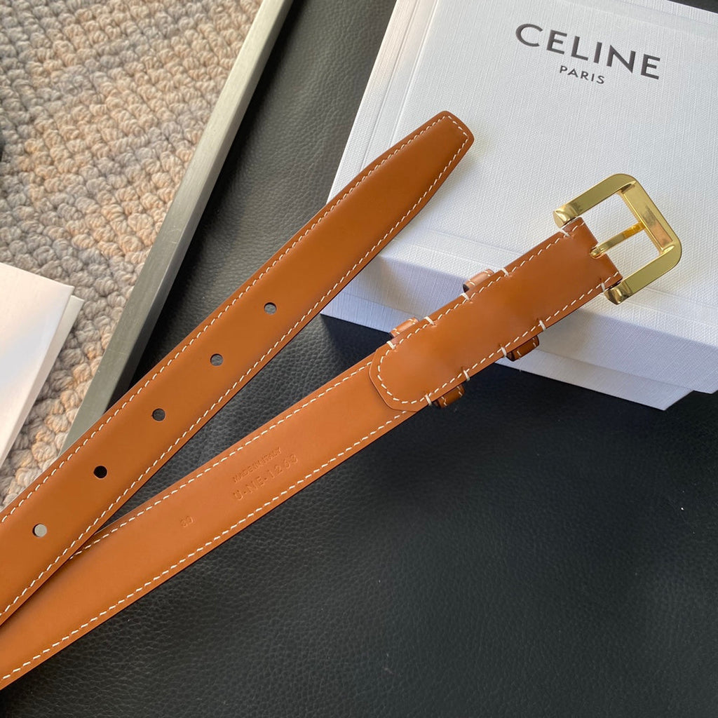CELINE BELT 25MM IN BROWN REVERSIBLE ITALIAN CALFSKIN WITH VINTAGE GOLD BRASS BUCKLE
