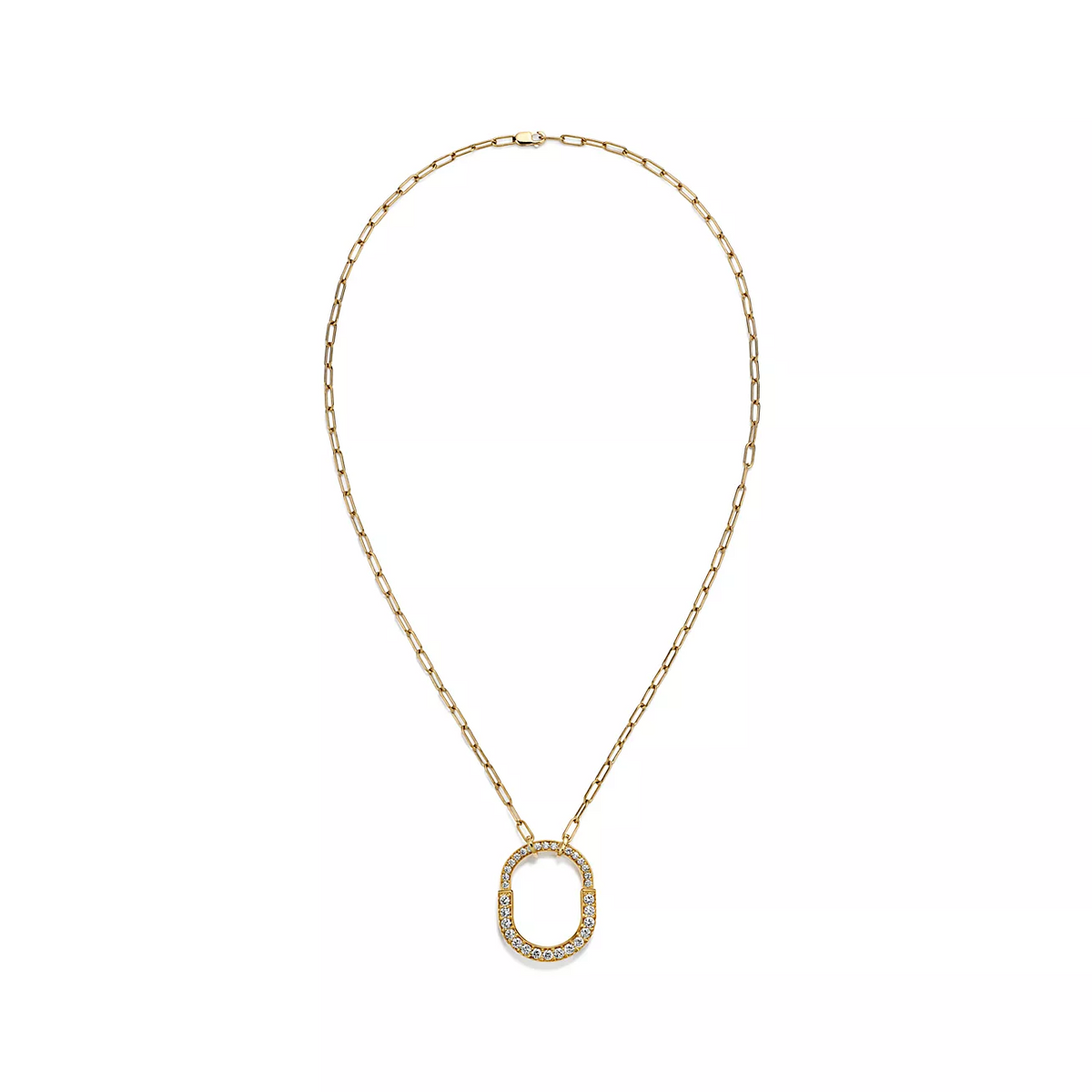 TIFFANY LOCK NECKLACE MEDIUM PENDANT GOLD PAVED DIAMONDS