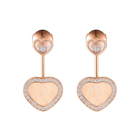 CHOPARD HAPPY HEART PINK MOP EARRINGS DIAMOND