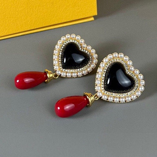 FENDI F HEART PEARL GOLD EARRINGS