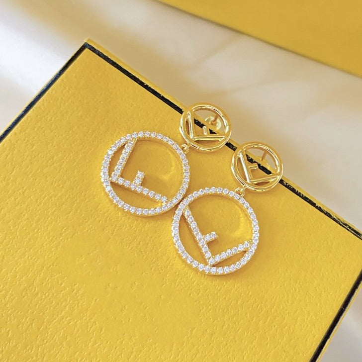 FENDI DOUBLE F GOLD DIAMOND EARRINGS