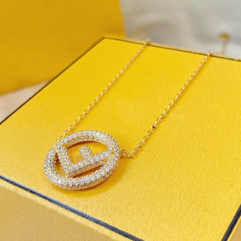 FENDI F LOGO NECKLACE GOLD FULL DIAMOND