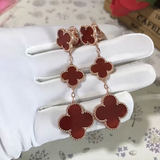 Van Cleef & Arpels CLOVER 3 MOTIF CARNELIAN DROP EARRINGS