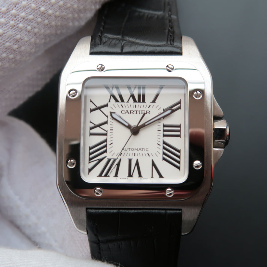 CARTIER SANTOS 100 39MM STEEL CASE WHITE DIAL