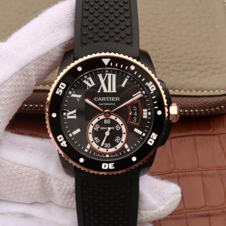 CARTIER CALIBRE DIVER 42 AUTOMATIC BLACK CASE BLACK DIAL