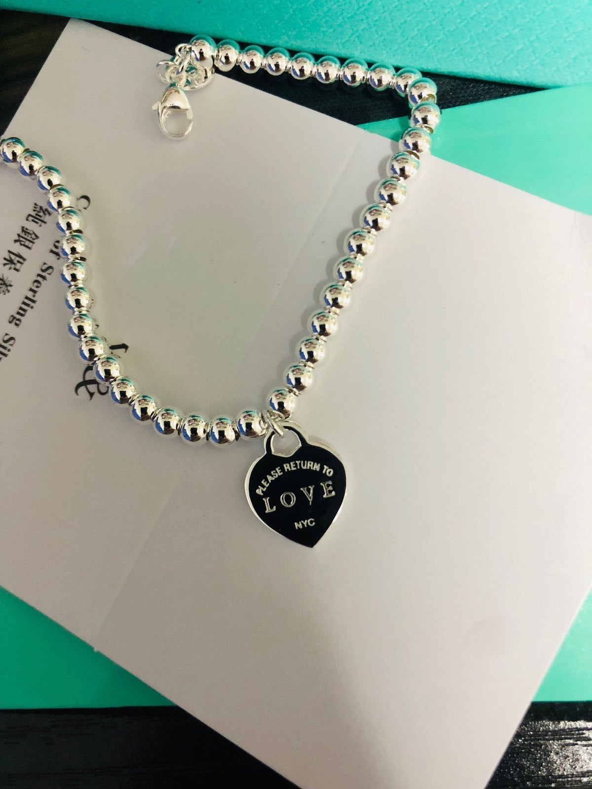 TIFFANY LOVE RED HEART TAG BEAD BRACELET