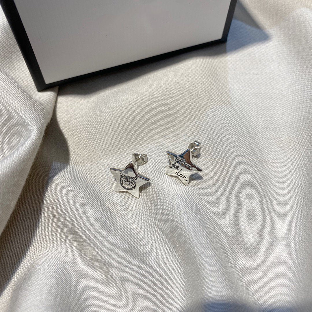 GUCCI SILVER BLIND FOR LOVE STAR EARRINGS