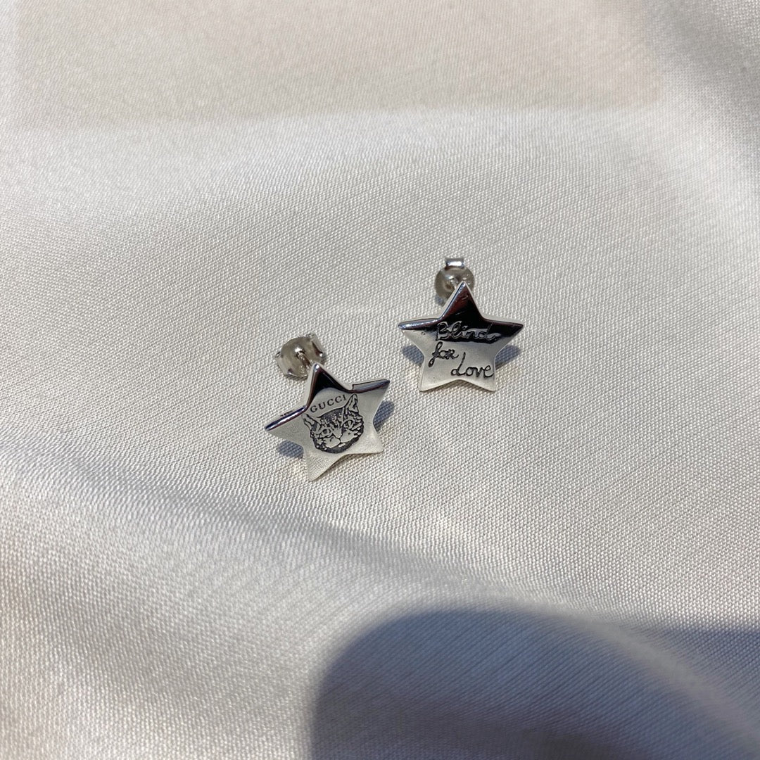 GUCCI SILVER BLIND FOR LOVE STAR EARRINGS