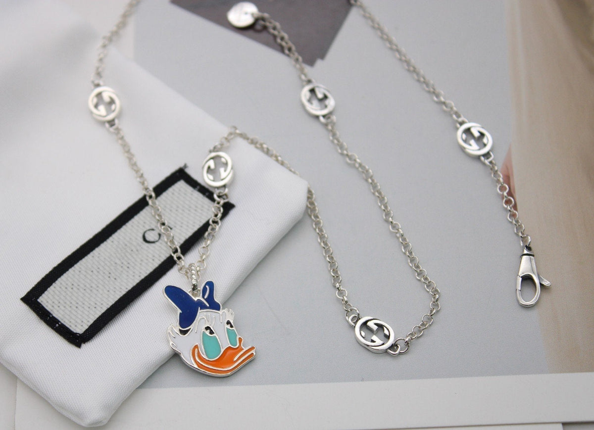GUCCI DONALD DUCK DOUBLE G STERLING SILVER NECKLACE
