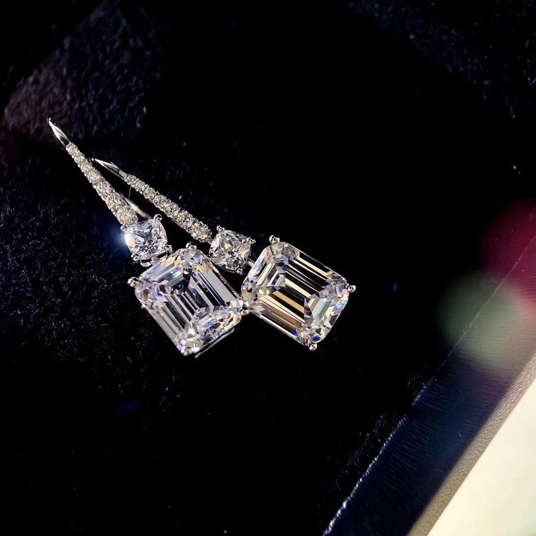 GRAFF GRA SQUARE SILVER DIAMOND EARHOOK EARRINGS