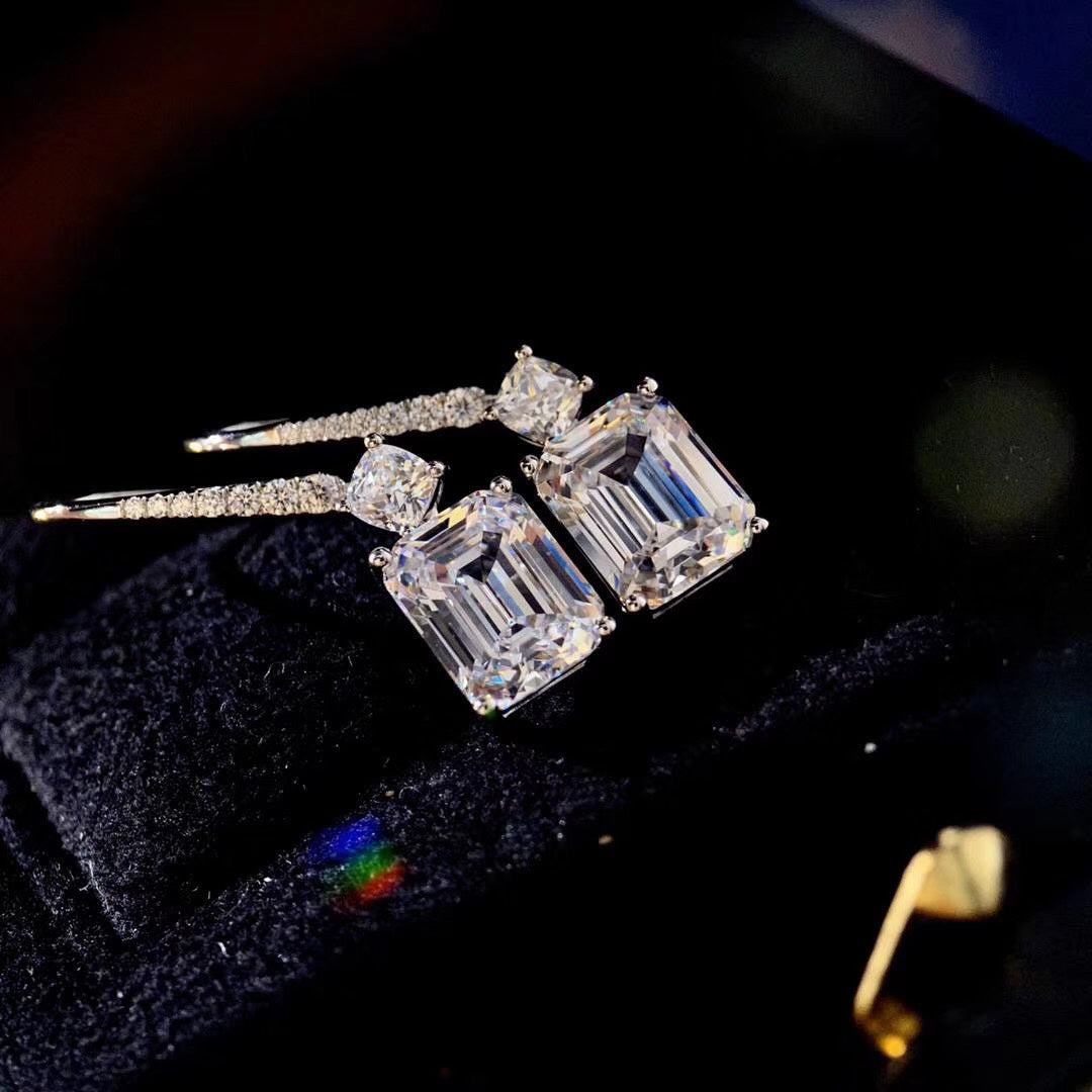 GRAFF GRA SQUARE SILVER DIAMOND EARHOOK EARRINGS