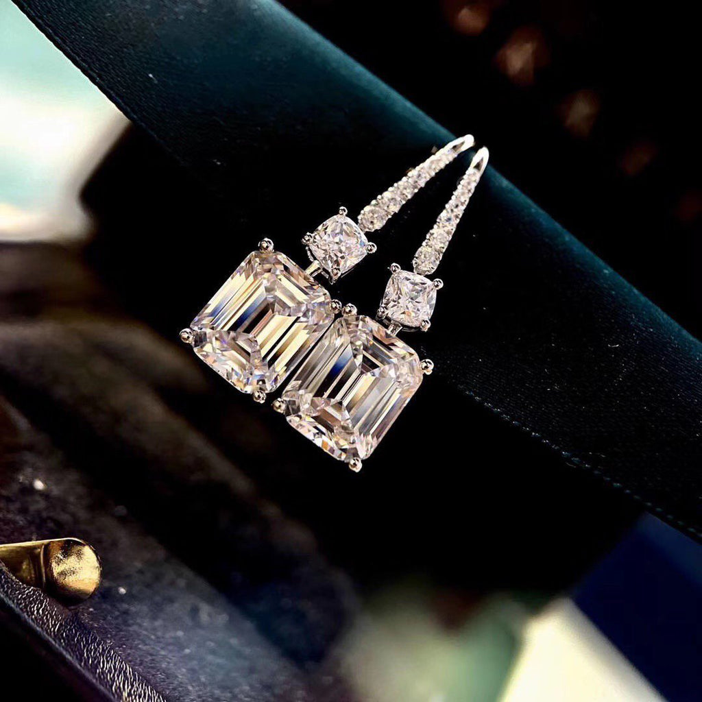 GRAFF GRA SQUARE SILVER DIAMOND EARHOOK EARRINGS
