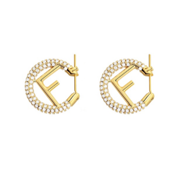 FENDI F LOGO GOLD DIAMOND EARRINGS