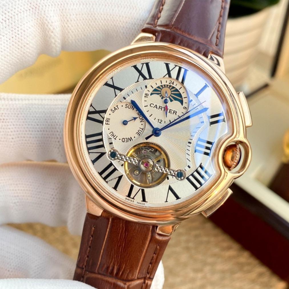 CARTIER BALLON BLEU MOON DAY TOURBILLON LEATHER STRAP