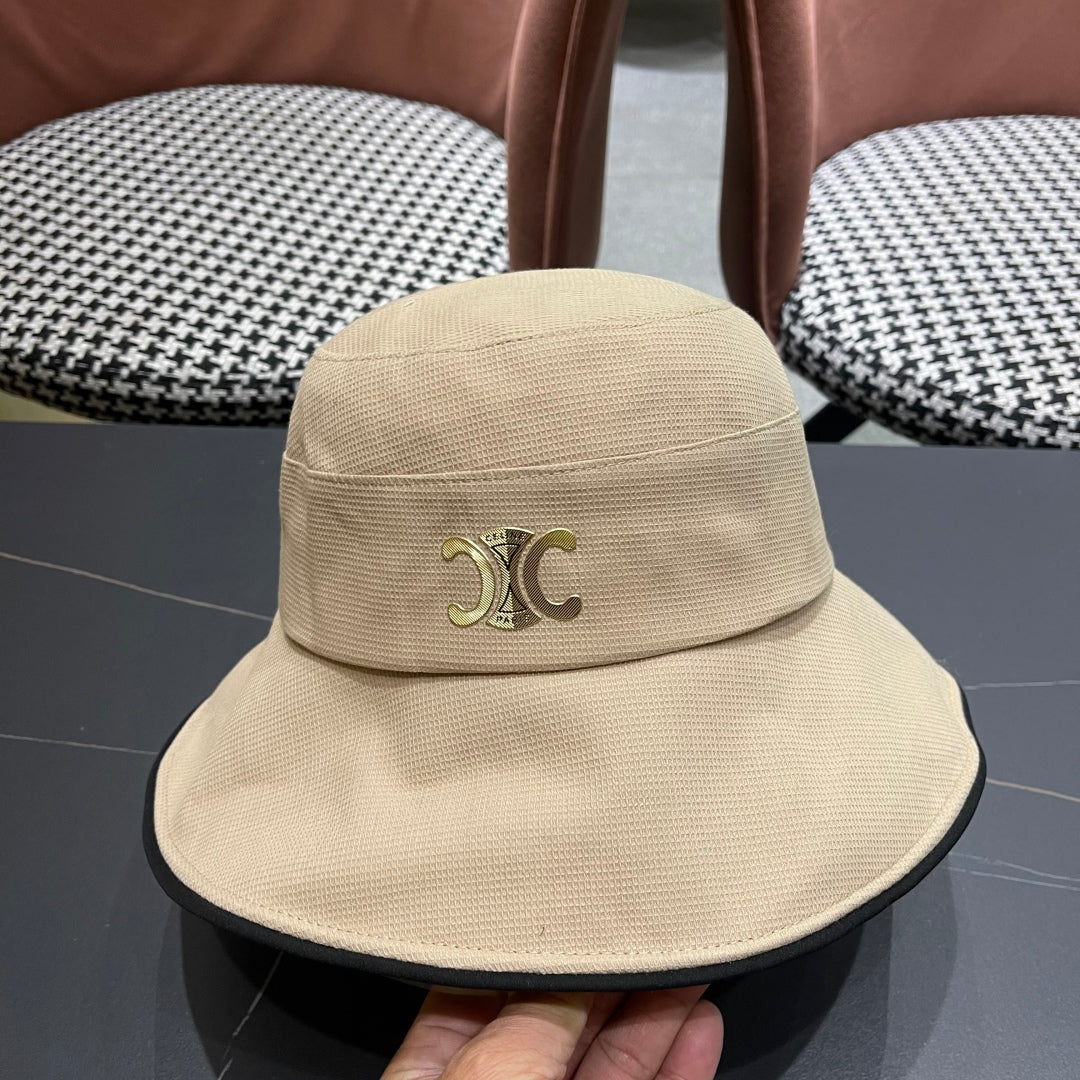 CELINE BUCKET HAT MODEL 650291 IN DARK BEIGE FABRIC