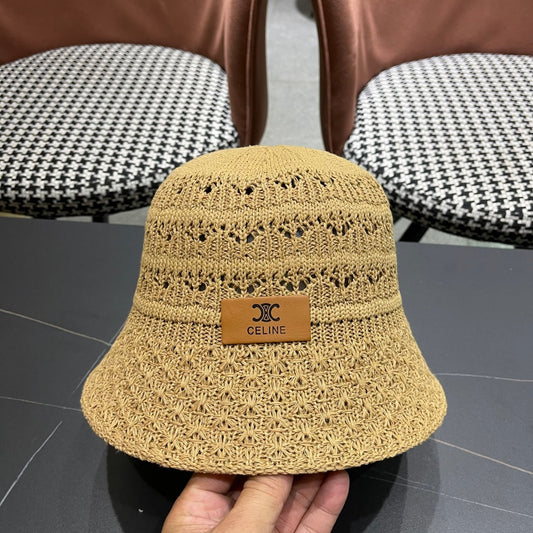 CELINE BUCKET HAT MODEL 651869 IN DARK BEIGE CROCHET