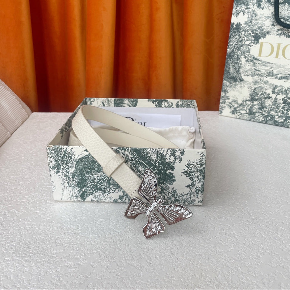 DIOR 25S BELT 20 MM IN CREAM WHITE CALFSKIN 571775