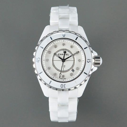 CHANEL J12 Date Quartz White Ceramic Diamond Numerals White Dial