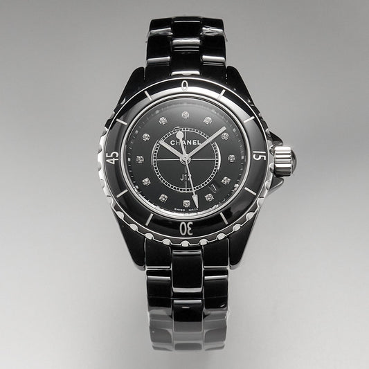 CHANEL J12 Date Quartz Black Ceramic Diamond Numerals Black Dial