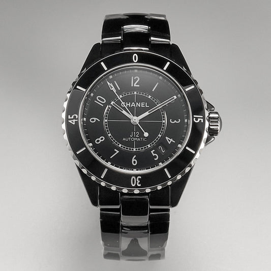 CHANEL J12 Date Automatic Black Ceramic White Numerals Black Dial Black Steel Hands