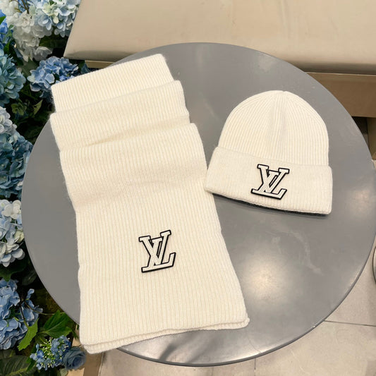 LOUIS VUITTON SET SCARF AND HAT IN BEIGE WOOL 406531