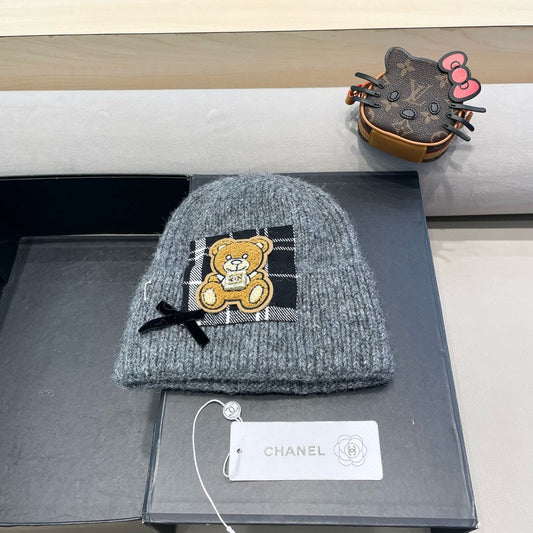 CHANEL BEANIE HAT IN SHARK GRAY WOOL WITH BOW 421252