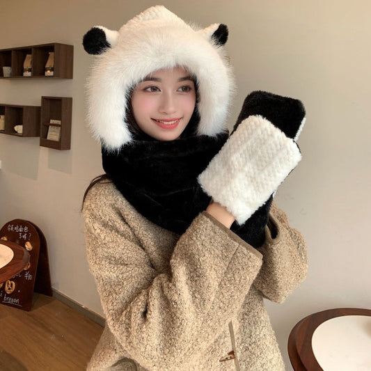 CHANEL BALACLAVA HAT IN BLACK MIX WHITE FLEECE 422216