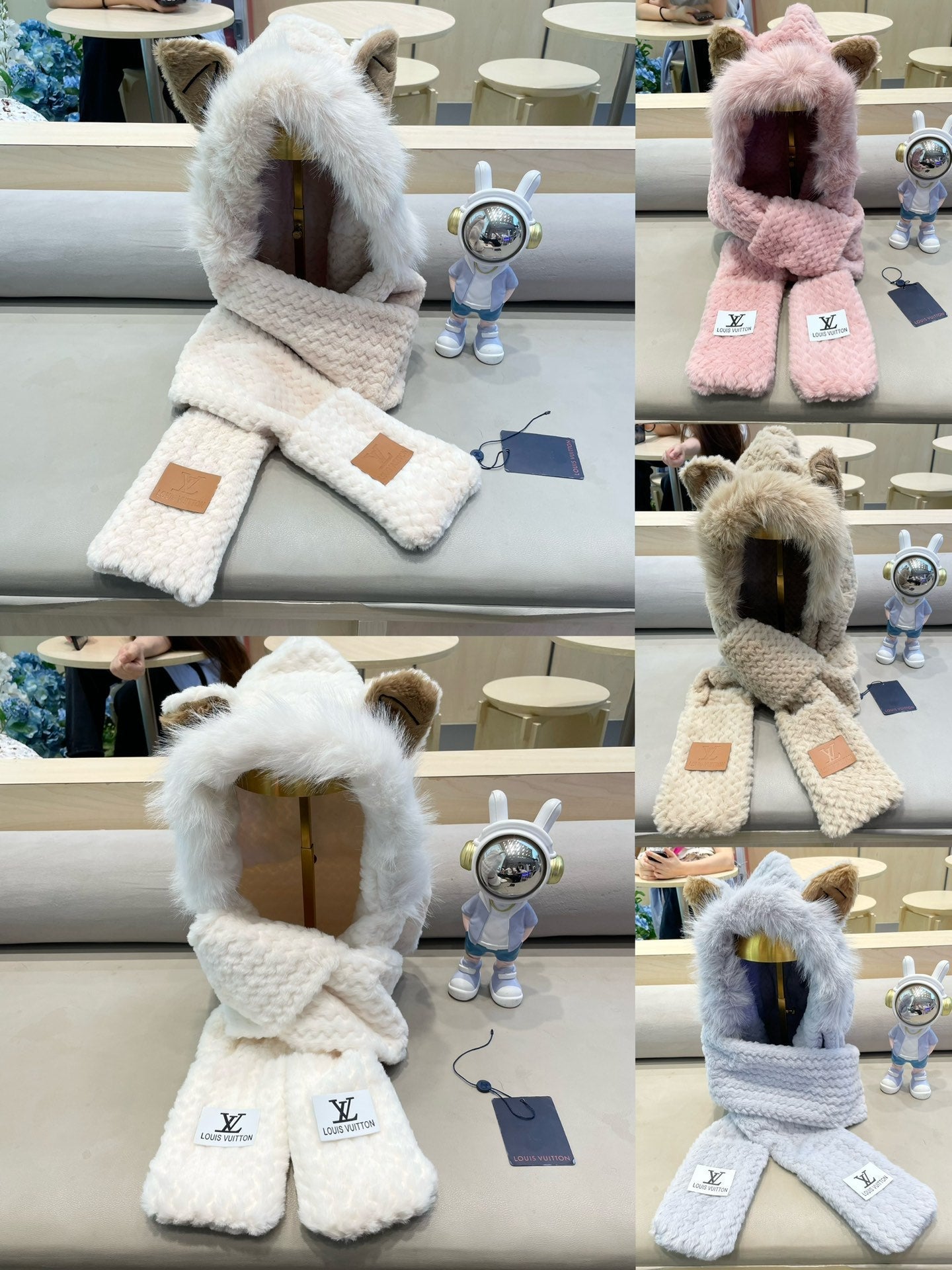 LOUIS VUITTON BEANIE HAT IN COSMIC LATTE BEIGE  WOOL AND LAMB FUR 435073
