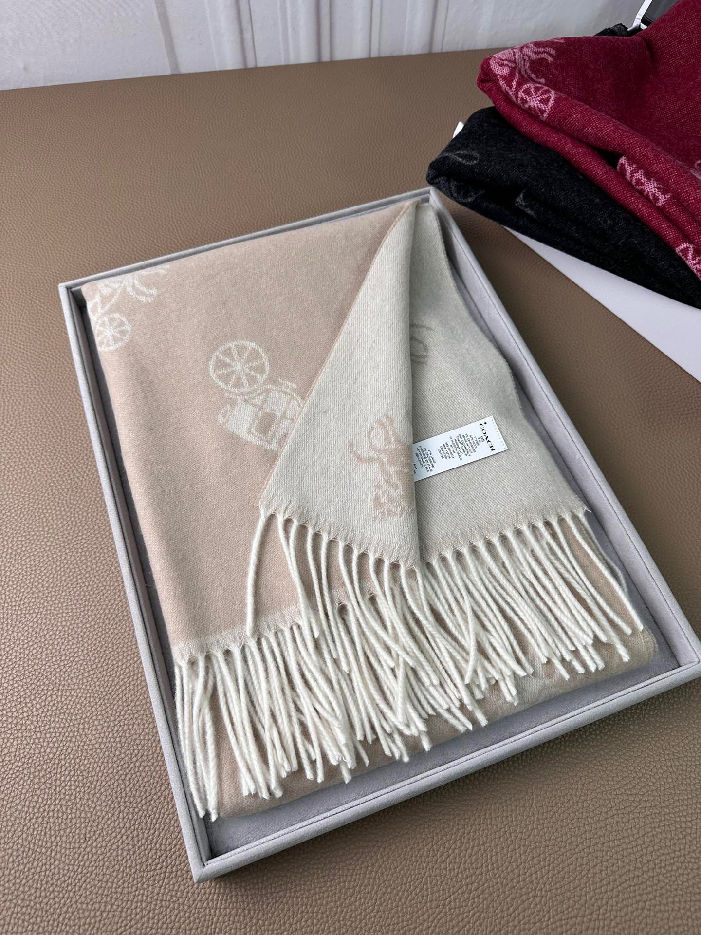 COACH HORSE & CARRIAGE PRINT SCARF 195 CM IN BEIGE WOOL 375241