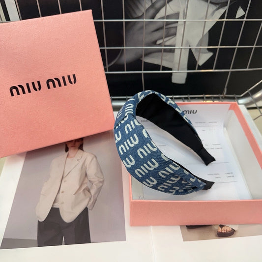 CHANEL DENIM LETTER HEADBAND BALTIC BLUE MIX WHITE 205578