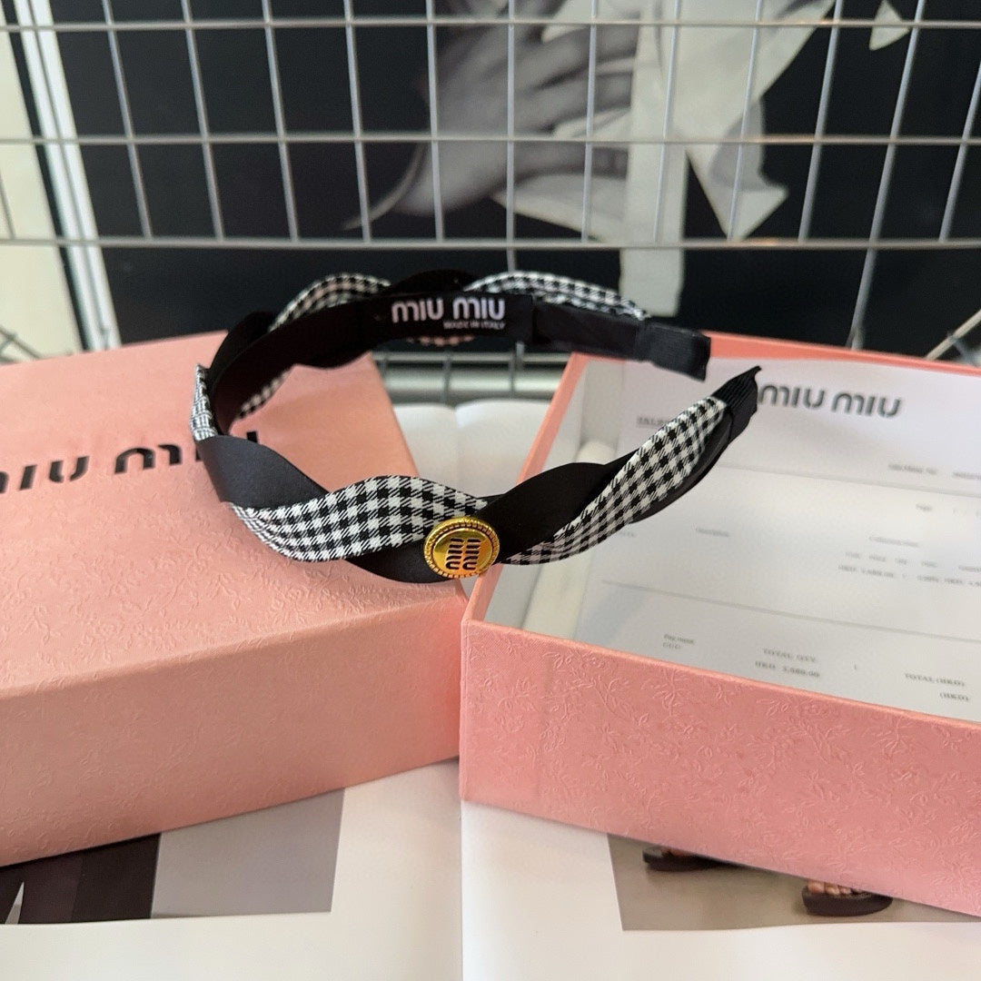 CHANEL HEADBAND IN BLACK SILK MIX PLAID COTTON 412529