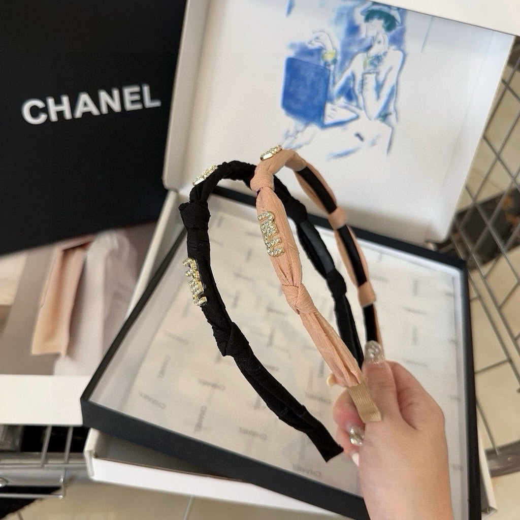 CHANEL HEADBAND CRYSTALS LOGO IN BLACK VOILE 414443