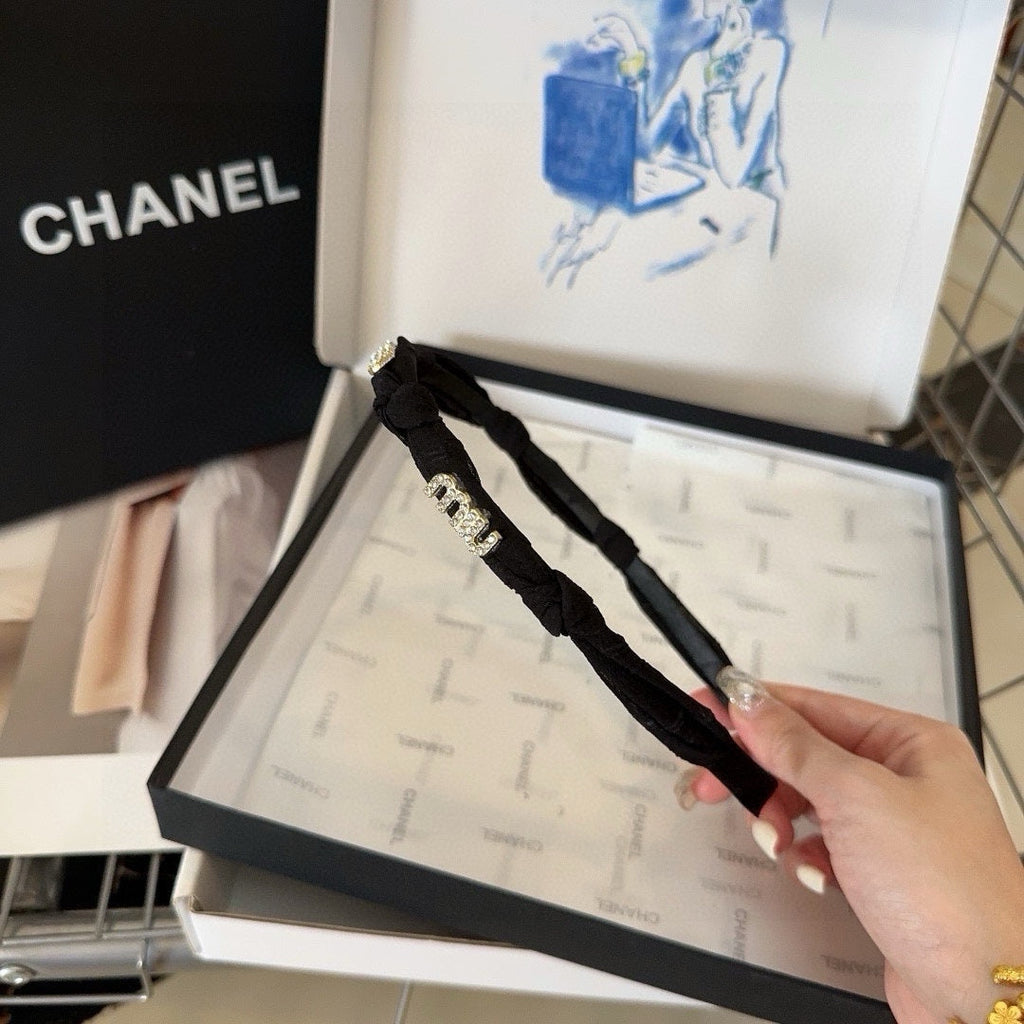 CHANEL HEADBAND CRYSTALS LOGO IN BLACK VOILE 414443