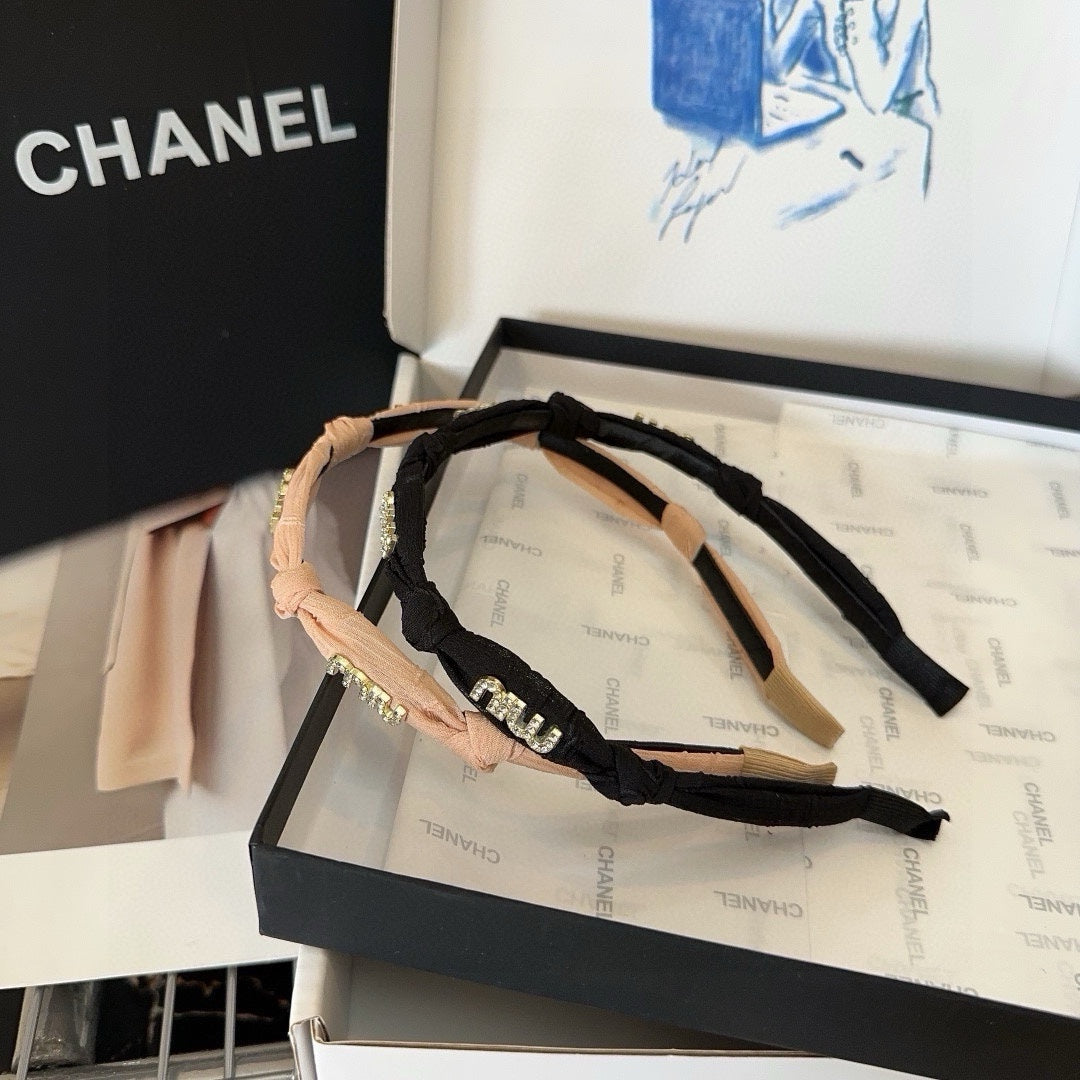 CHANEL HEADBAND CRYSTALS LOGO IN BLACK VOILE 414443