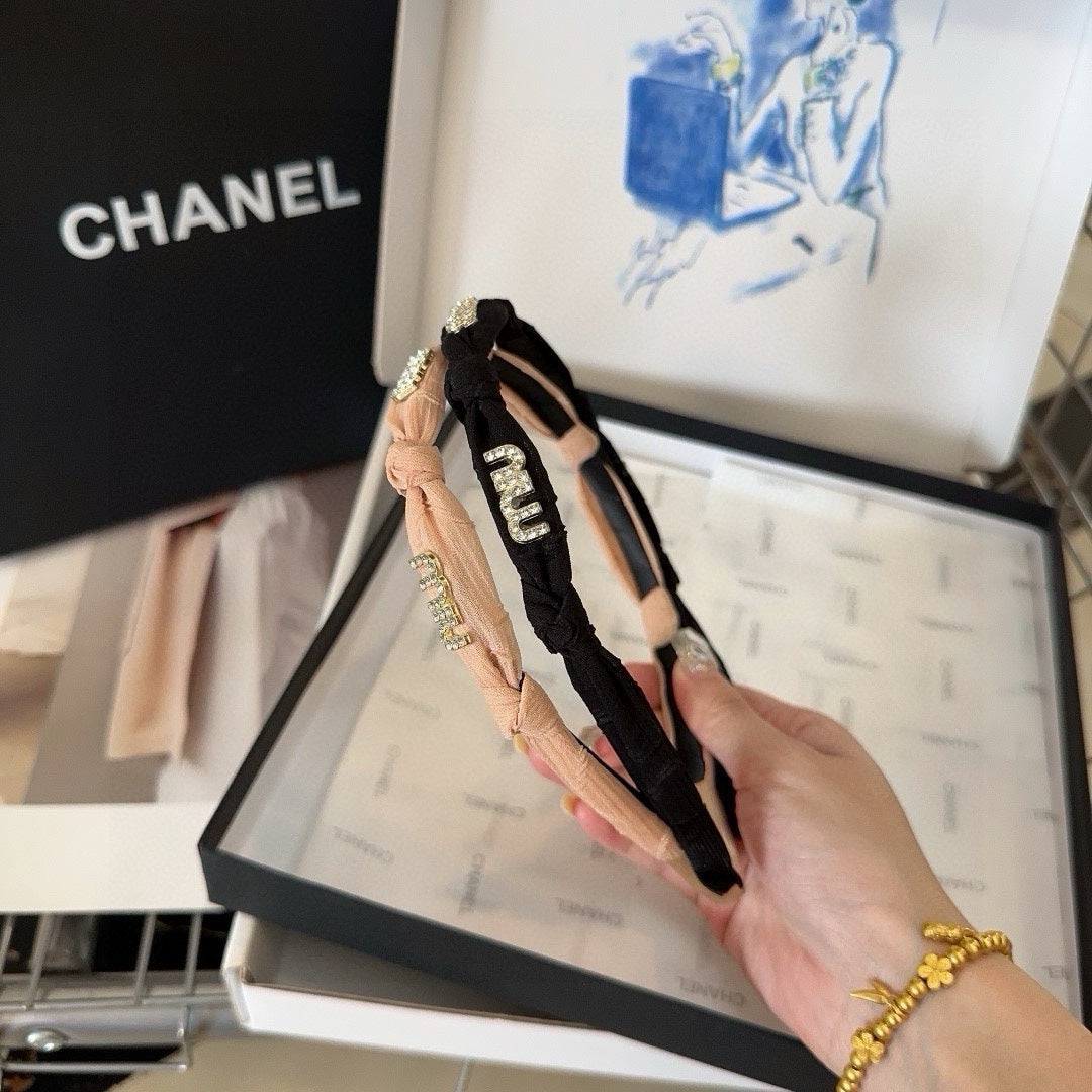 CHANEL HEADBAND CRYSTALS LOGO IN BLACK VOILE 414443