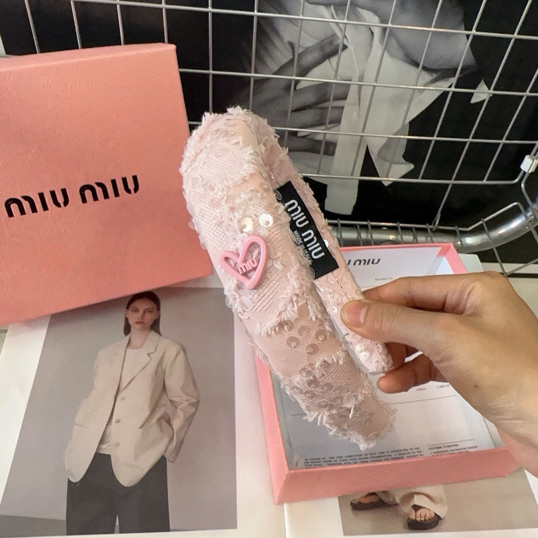 CHANEL LIGHT PINK HEADBAND ATTACHED SEQUINS TWEED 425521