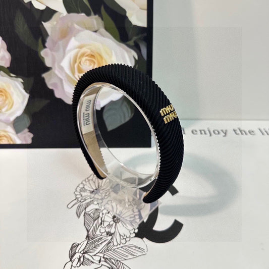 CHANEL THICK HEADBAND IN BLACK CORDUROY 412476