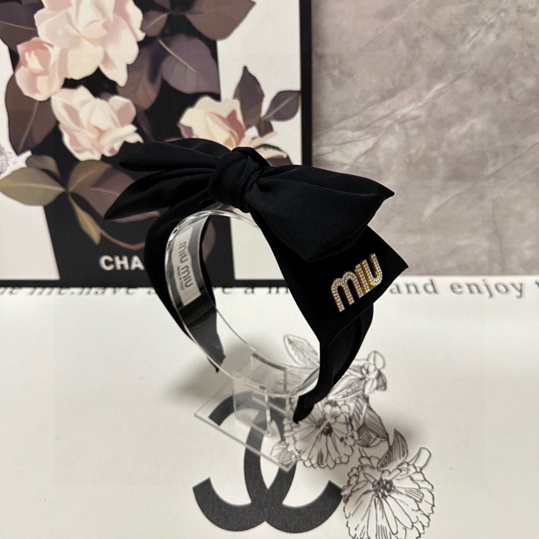 CHANEL BIG BOW HEADBAND IN BLACK COTTON 432821