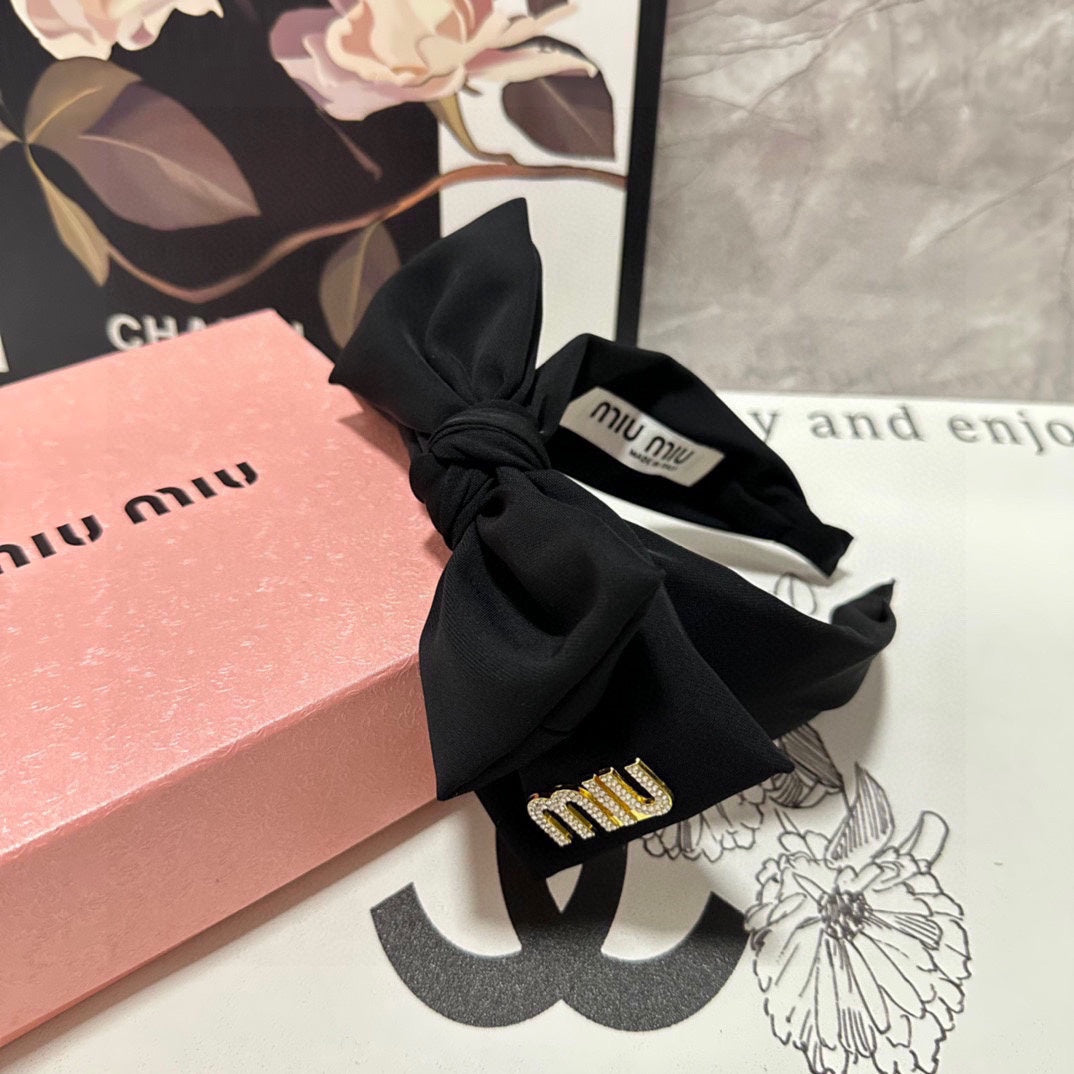 CHANEL BIG BOW HEADBAND IN BLACK COTTON 432821