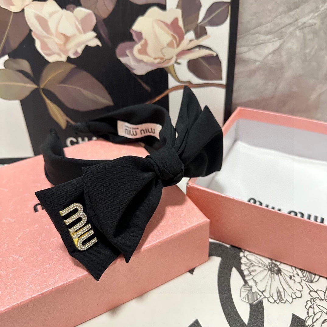 CHANEL BIG BOW HEADBAND IN BLACK COTTON 432821