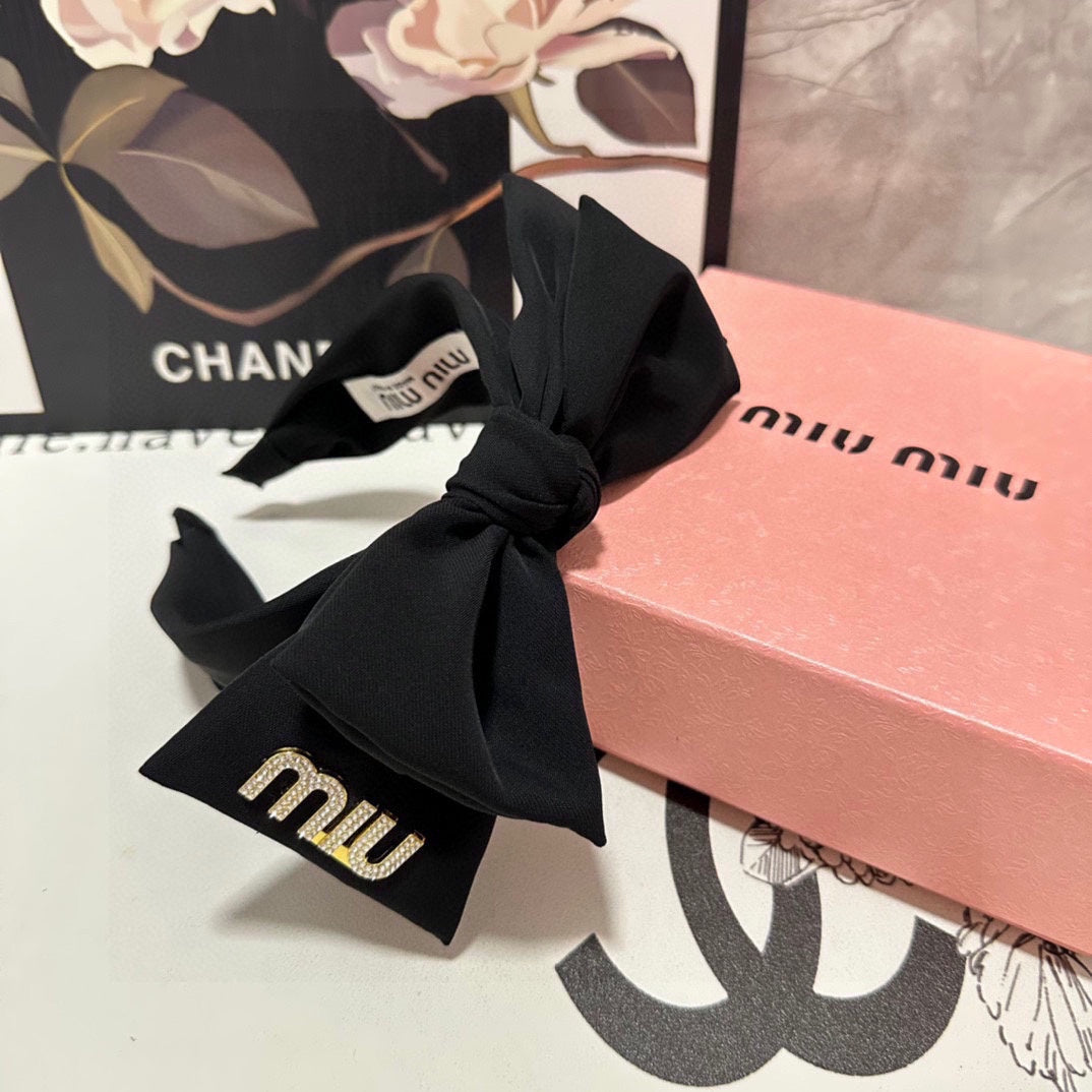 CHANEL BIG BOW HEADBAND IN BLACK COTTON 432821