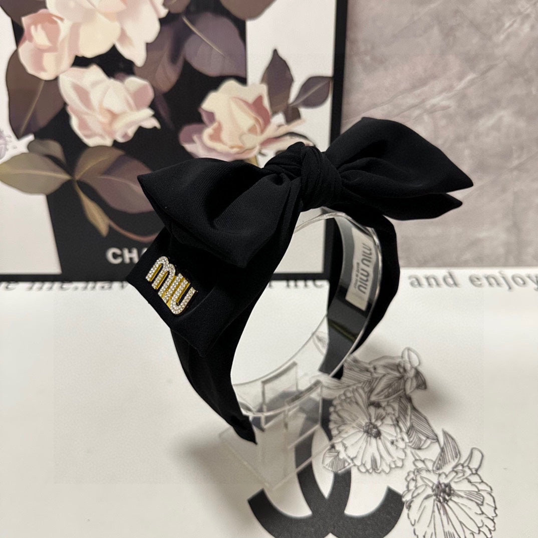 CHANEL BIG BOW HEADBAND IN BLACK COTTON 432821