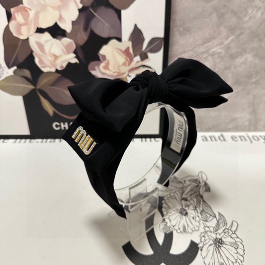 CHANEL BIG BOW HEADBAND IN BLACK COTTON 432821