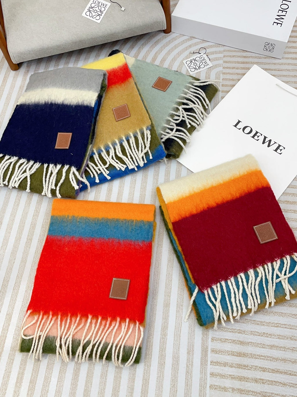 LOEWE SCARF 185 CM IN COLORFUL GRADIENT WOOL AND MOHAIR 396252