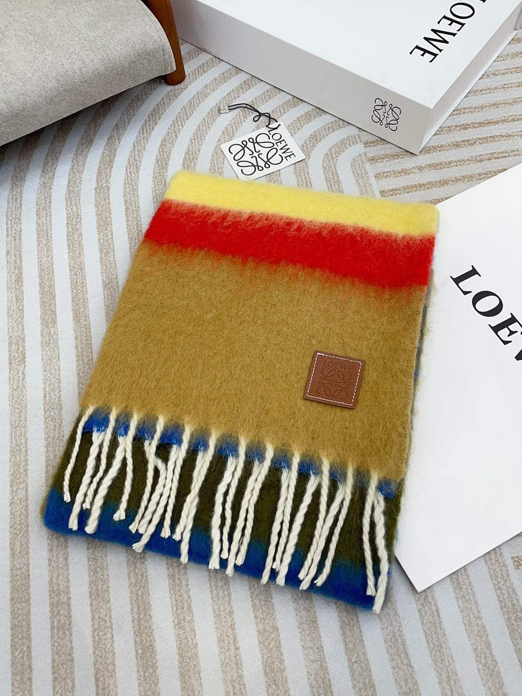 LOEWE SCARF 185 CM IN COLORFUL GRADIENT WOOL AND MOHAIR 396252
