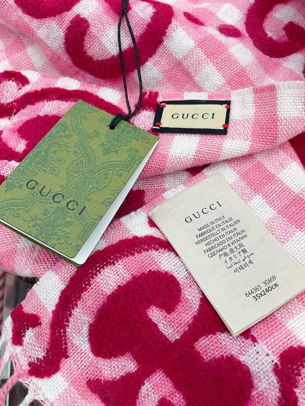 GUCCI SCARF 220 CM IN BRIGHT PINK MIX WHITE WOOL 401164