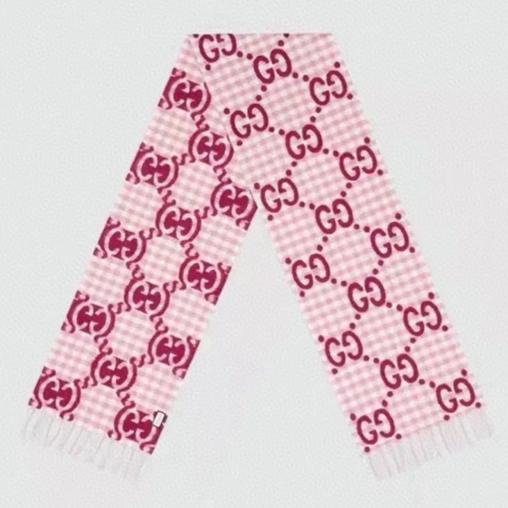 GUCCI SCARF 220 CM IN BRIGHT PINK MIX WHITE WOOL 401164