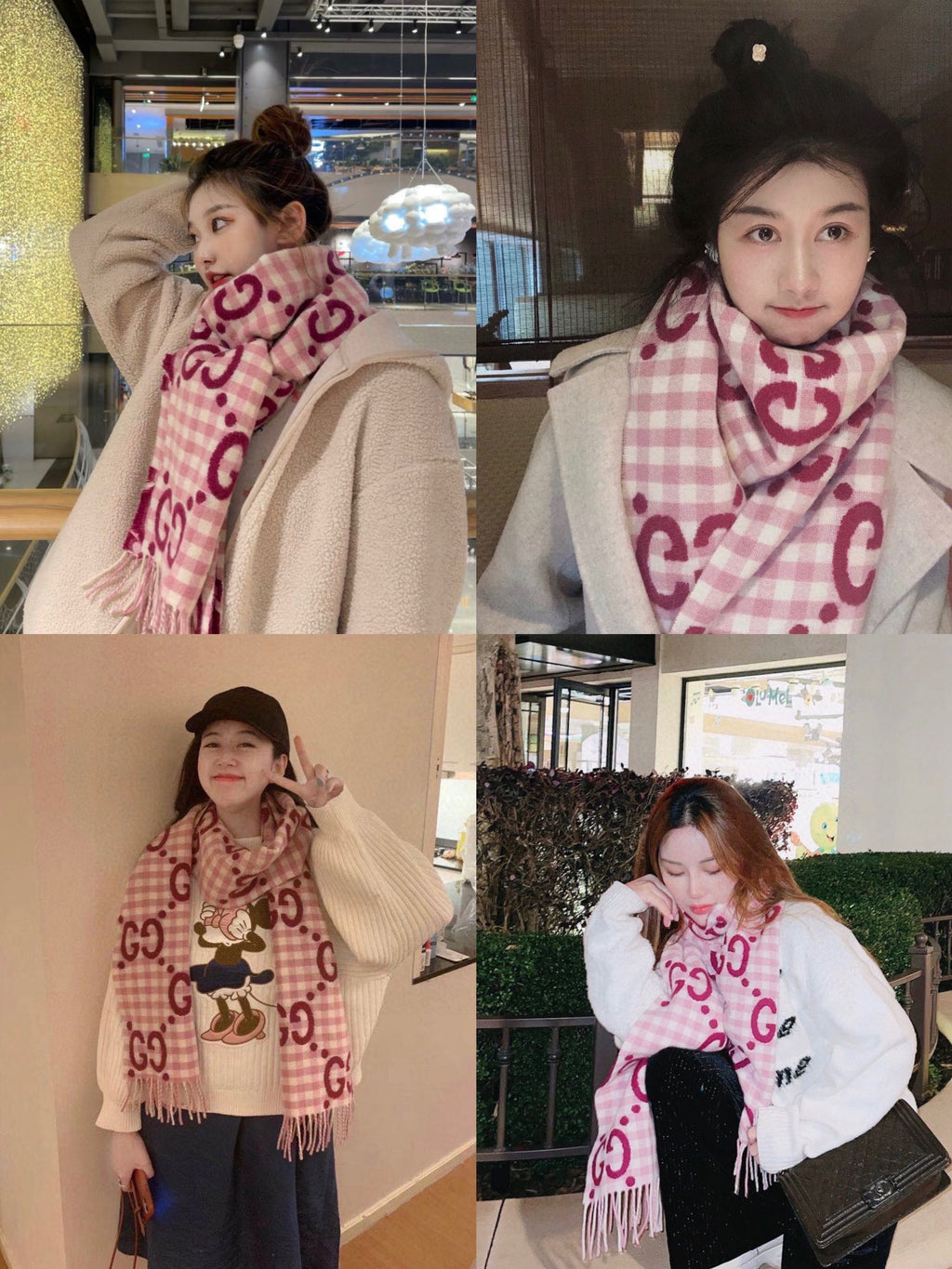 GUCCI SCARF 220 CM IN BRIGHT PINK MIX WHITE WOOL 401164