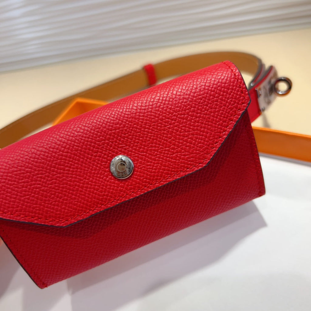 HERMES KELLY CHERRY RED POCKET 18MM BELT LEATHER SILVER HARDWARE
