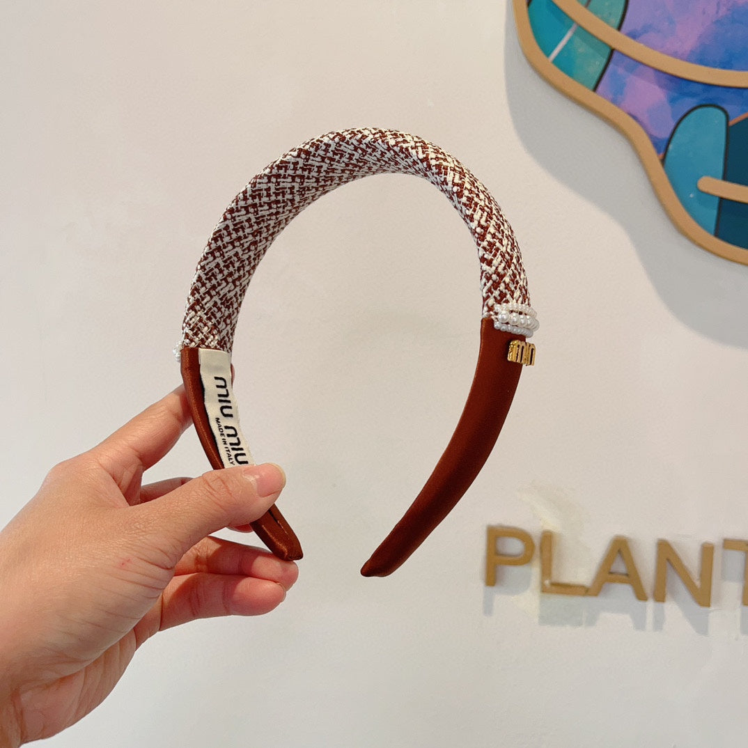 CHANEL HEADBAND IN AMBER ORANGE TWEED AND SILK 262051